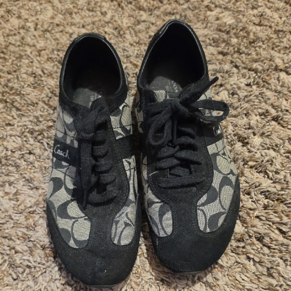 Coach Black and Gray Signature Canvas Lace-Up Sneakers
